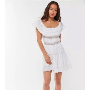 Rahi Ruffle Lace Panel Mini Dress. Color: White Size: Small